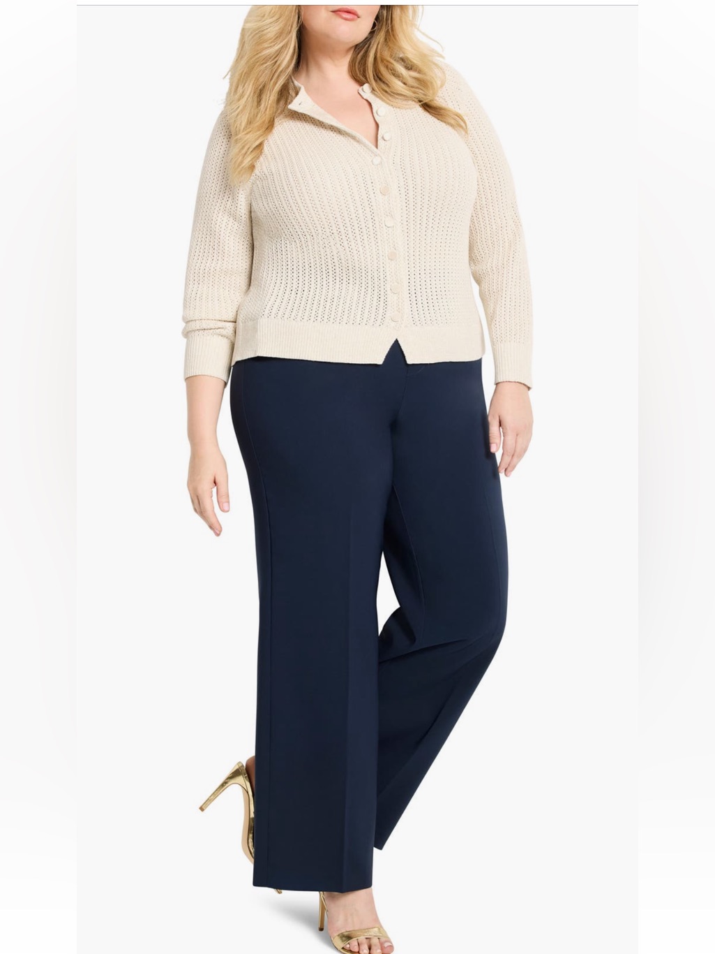 Nic+Zoe Open-Knit Button Cardigan Cream W/ Subtle Metallic Threads 1x Nwt — image 2 of 8